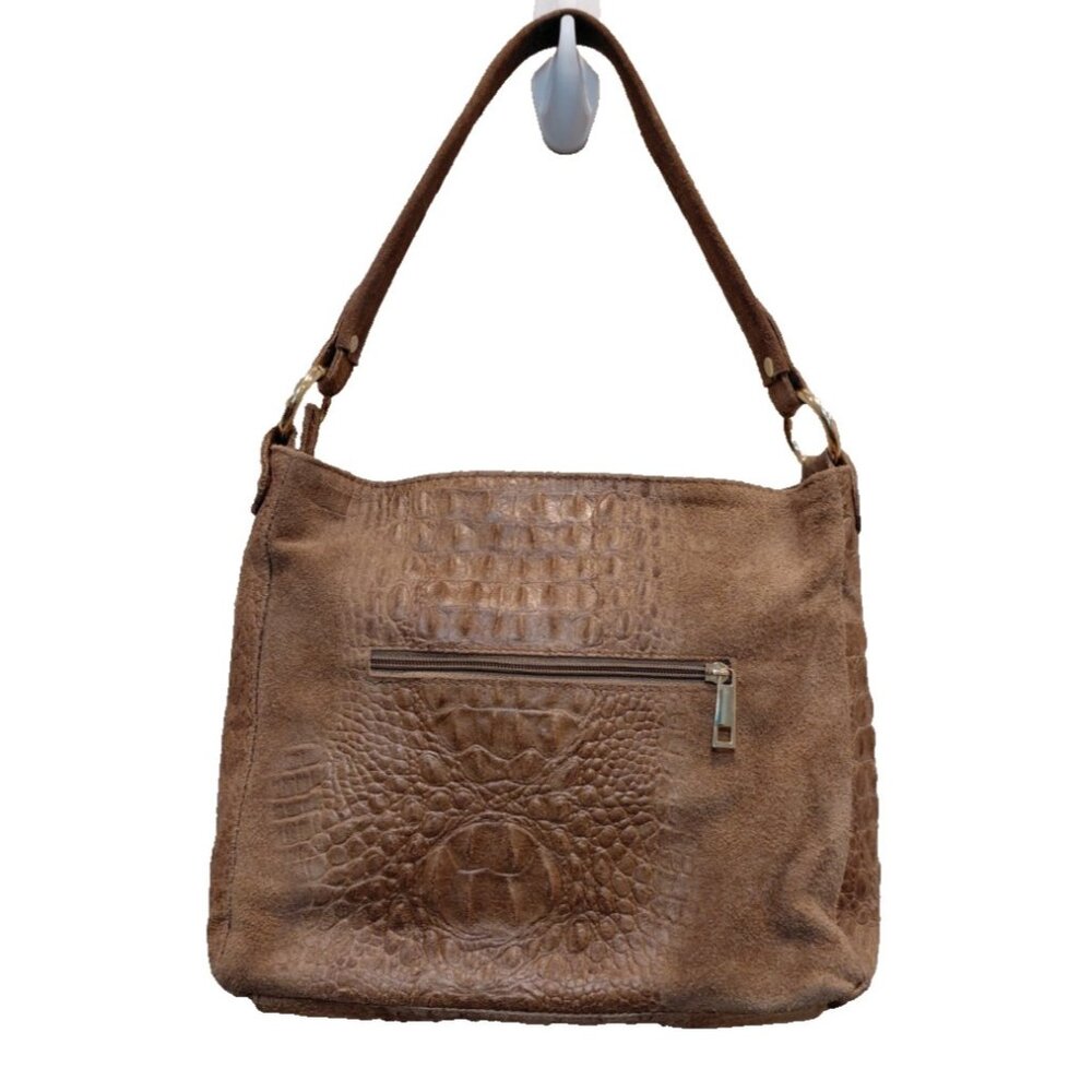 Anna Morellini Brown Genuine Leather Shoulder Bag Hobo Croc Embossed Italian